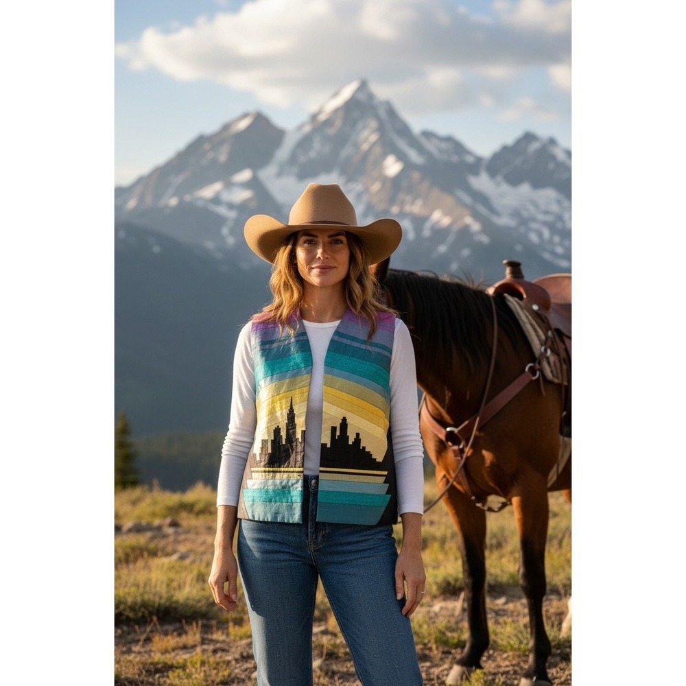 Unique Skyline Geometric Patchwork Vest Women's A… - image 1